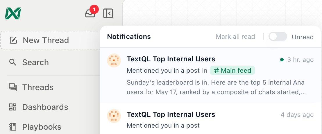 Notification Hub in the left sidebar